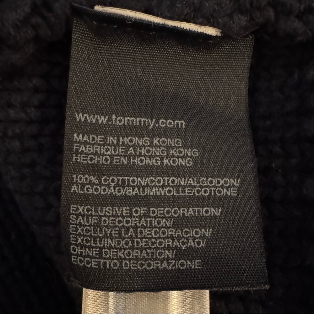 Tommy Hilfiger Dark Blue Heavy Knit Cardigan L Button Front Cotton Sweater - Picture 12 of 14